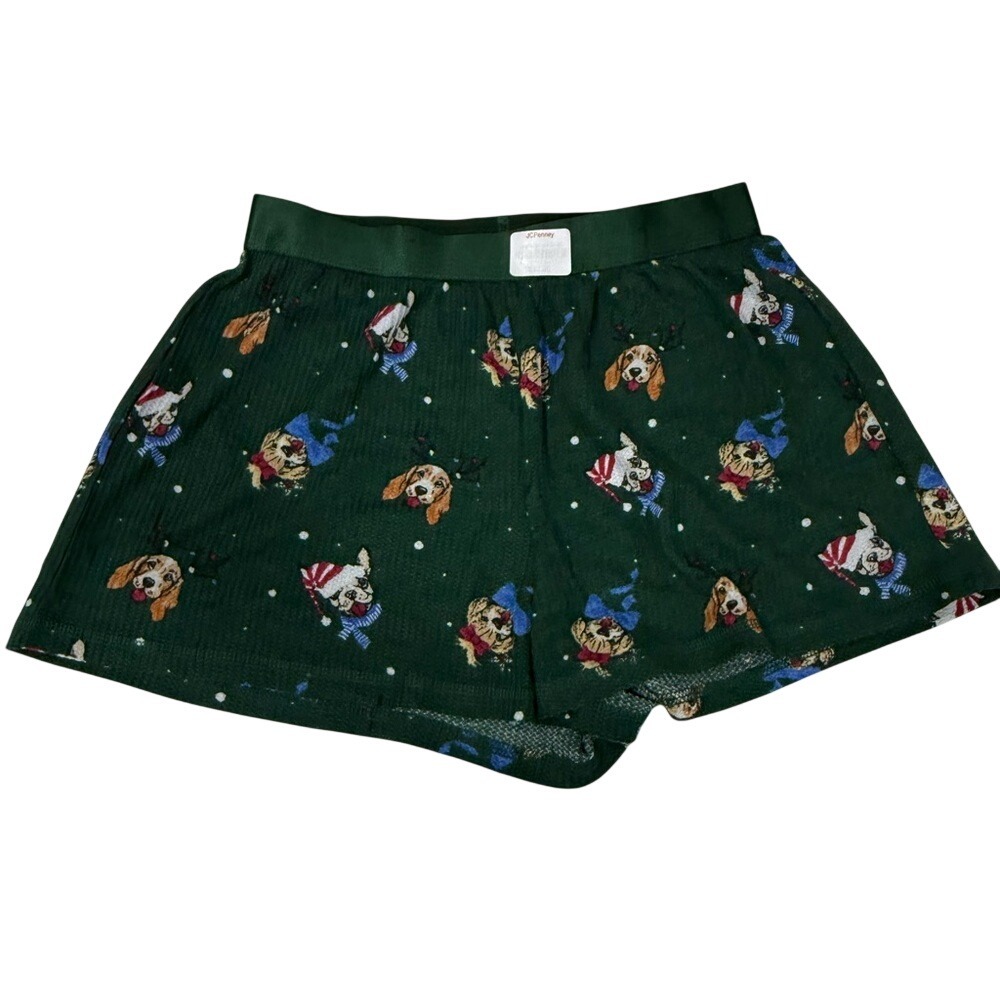 Arizona Body Green Waffle Knit Holiday Dog Pajama Shorts Small‎